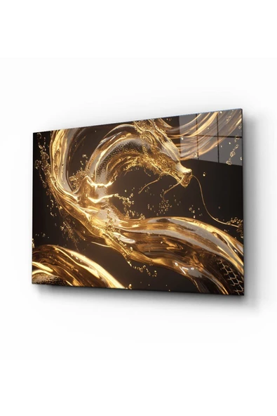 AlpiLeo Altın Akışının Harmonisi Alp Özel Cam Tablo Hediyelik Büyük Tablo Ev Ofis Dekoru - Resim 3