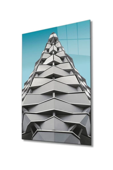 AlpiLeo Geometrik Mimari Mavi Beyaz Alp Özel Cam Tablo, Ev Ve Ofis Duvar Dekoru ürün görseli 1