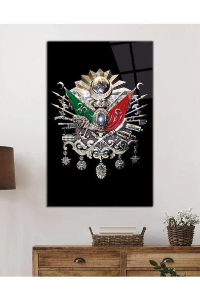 AlpiLeo Osmanlı Arması Tuğrası Alp Özel Cam Tablo, Ev Ve Ofis Duvar Dekoru, Hediyelik Tablo - Resim 2