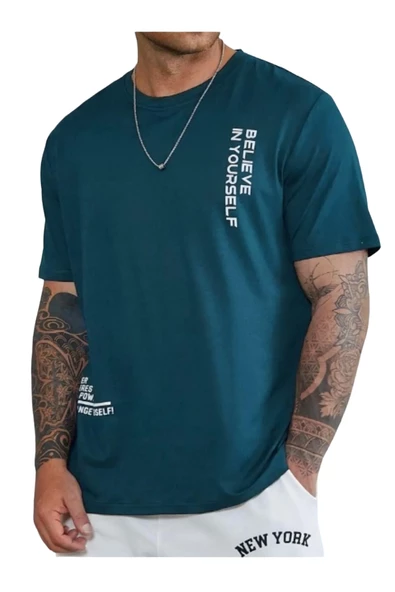 Erkek Believe Baskılı Oversize T-shirt - Resim 7