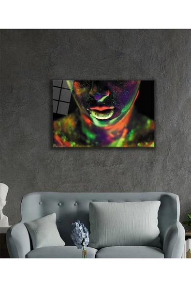 AlpiLeo Karanlıkta Parlayan Kadın Neon Alp Özel Cam Tablo, Ev Ve Ofis Duvar Dekoru - Resim 2