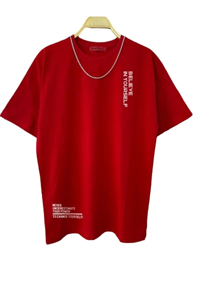 Erkek Believe Baskılı Oversize T-shirt - Resim 5