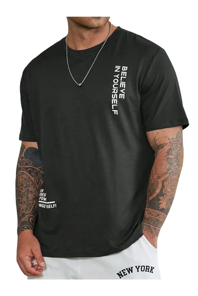 Erkek Believe Baskılı Oversize T-shirt - Resim 9