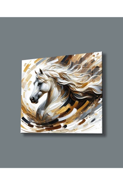 AlpiLeo Rüzgarın Dansı Soyut At Portresi Alp Özel Cam Tablo Hediyelik Tablo Ev Ofis Dekoru ürün görseli 1