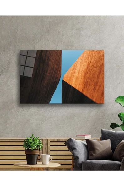 AlpiLeo Kahverengi Mavi Geometrik Alp Özel Cam Tablo, Ev Ve Ofis Duvar Dekoru - Resim 2