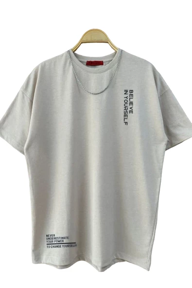 Erkek Believe Baskılı Oversize T-shirt - Resim 2