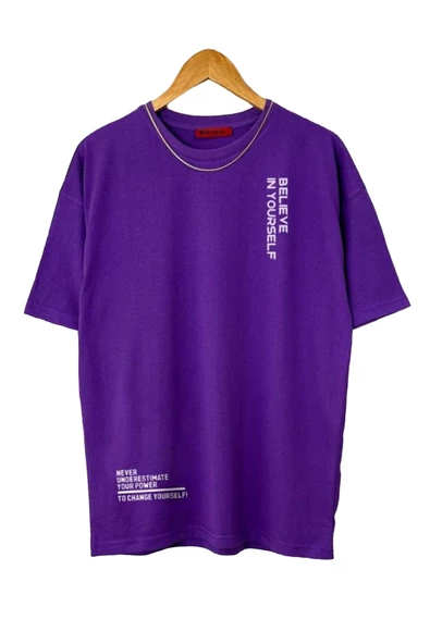 Erkek Believe Baskılı Oversize T-shirt - Resim 6