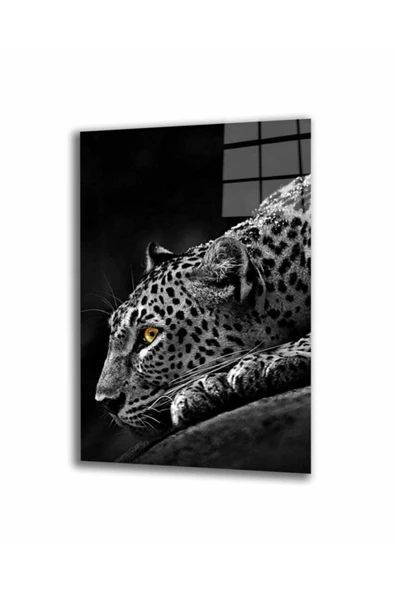 AlpiLeo Kaplan 2 Hayvan Siyah Beyaz Alp Özel Cam Tablo ürün görseli 1