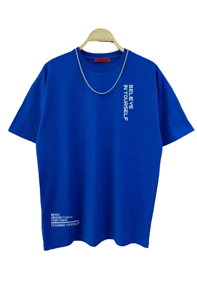 Erkek Believe Baskılı Oversize T-shirt - Resim 8