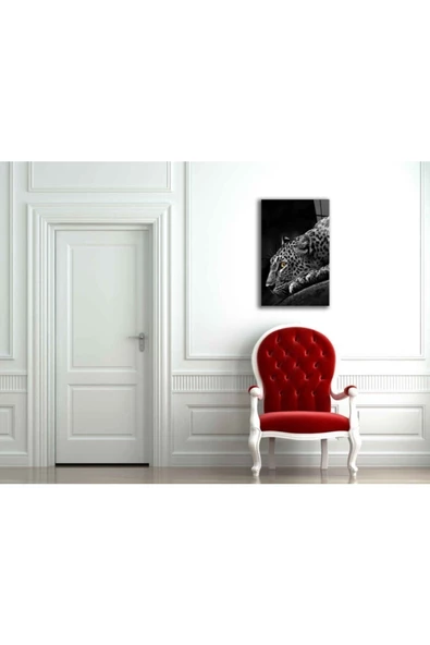 AlpiLeo Kaplan 2 Hayvan Siyah Beyaz Alp Özel Cam Tablo - Resim 2