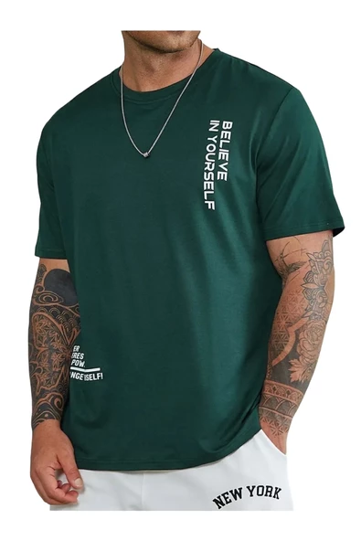 Erkek Believe Baskılı Oversize T-shirt - Resim 10