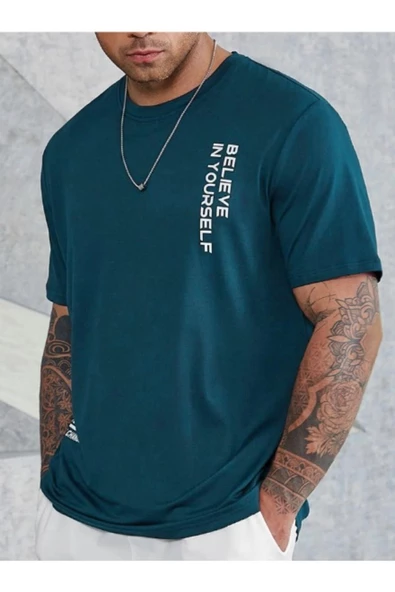 Erkek Believe Baskılı Oversize T-shirt - Resim 12