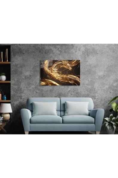 AlpiLeo Altın Akışının Harmonisi Alp Özel Cam Tablo Hediyelik Büyük Tablo Ev Ofis Dekoru ürün görseli 1