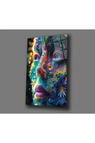 AlpiLeo Kozmik Yansıma Renkli Yüz Alp Özel Cam Tablo - Resim 2