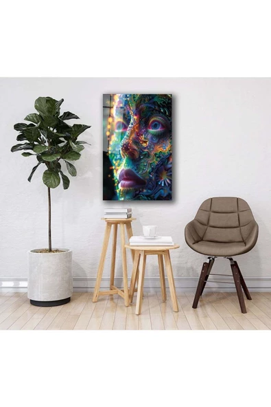 AlpiLeo Kozmik Yansıma Renkli Yüz Alp Özel Cam Tablo - Resim 4