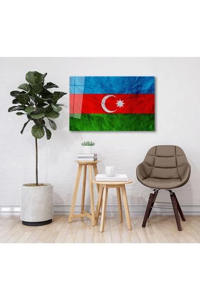 AlpiLeo Dokulu Azerbaycan Bayrağı Alp Özel Cam Tablo, Uv Baskılı Ve Temperli, Hediyelik - Resim 2