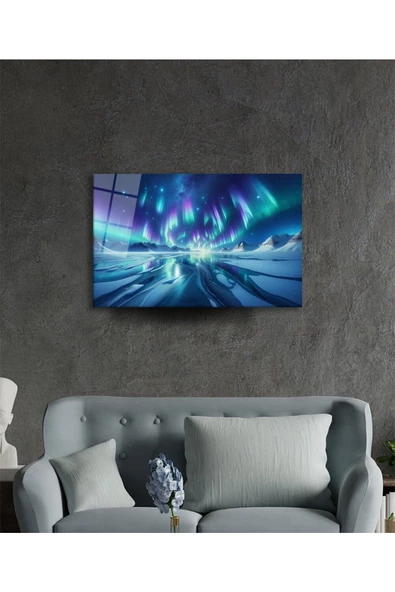 AlpiLeo Kuzey Işıkları Alp Özel Cam Tablo Yapay Zeka Hediyelik Büyük Tablo - Resim 3