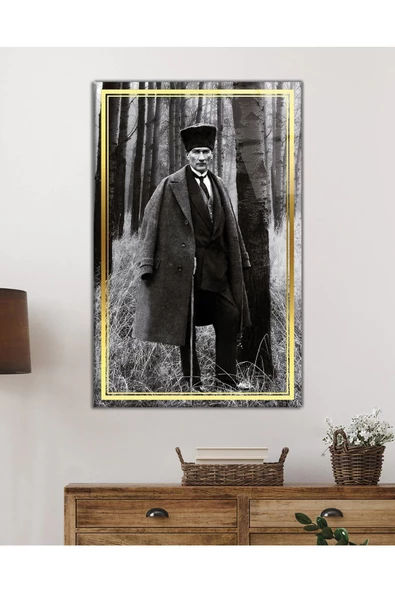 AlpiLeo Gold Şerit Siyah Beyaz Atatürk Alp Özel Cam Tablo, Uv Baskılı Ve Temperli, Hediyelik - Resim 2