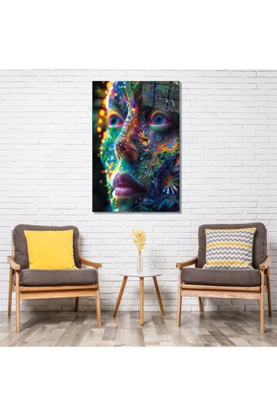 AlpiLeo Kozmik Yansıma Renkli Yüz Alp Özel Cam Tablo ürün görseli 1