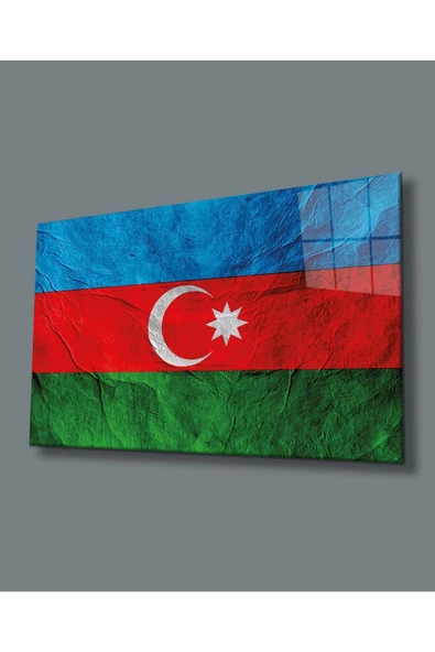 AlpiLeo Dokulu Azerbaycan Bayrağı Alp Özel Cam Tablo, Uv Baskılı Ve Temperli, Hediyelik ürün görseli 1