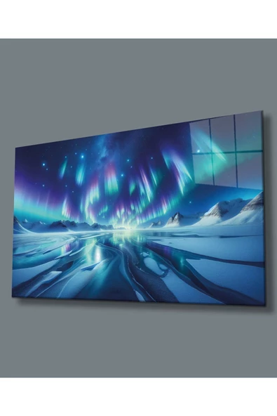 AlpiLeo Kuzey Işıkları Alp Özel Cam Tablo Yapay Zeka Hediyelik Büyük Tablo ürün görseli 1