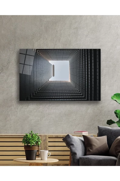 AlpiLeo Siyah Beyaz Geometrik Bina Alp Özel Cam Tablo, Ev Ve Ofis Duvar Dekorum - Resim 2