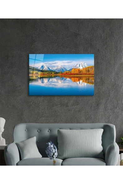 AlpiLeo Dağ Yansıma Manzara Alp Özel Cam Tablo, Ev Ve Ofis Duvar Dekoru - Resim 3