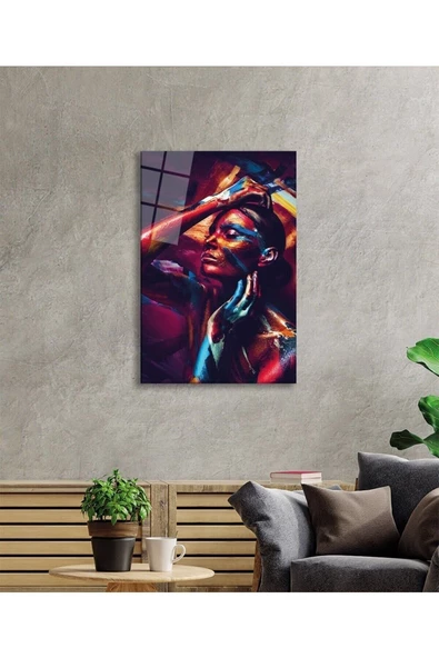 AlpiLeo Rengarenk Parıltılı Kadın Alp Özel Cam Tablo, Ev Ve Ofis Duvar Dekoru - Resim 2