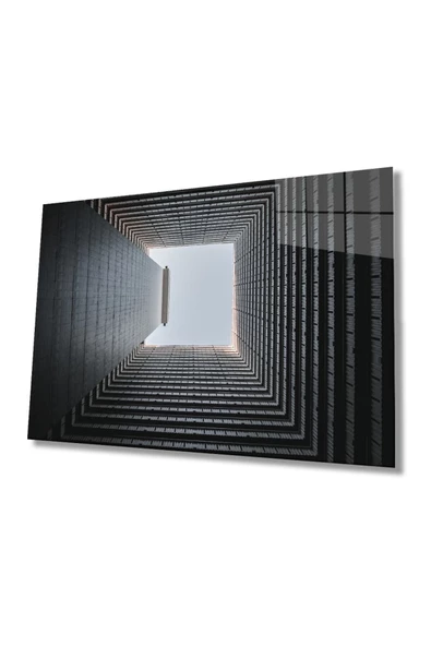 AlpiLeo Siyah Beyaz Geometrik Bina Alp Özel Cam Tablo, Ev Ve Ofis Duvar Dekorum ürün görseli 1