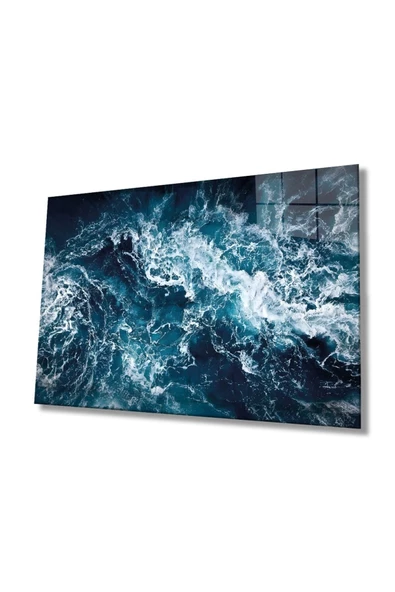 AlpiLeo Mavi Deniz Dalgası Soyut Alp Özel Cam Tablo, Ev Ve Ofis Duvar Dekoru ürün görseli 1