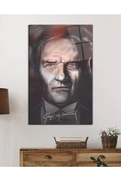 AlpiLeo Ay Yıldız Fonlu Atatürk Alp Özel Cam Tablo, Uv Baskılı Ve Temperli - Resim 2