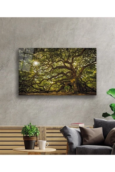 AlpiLeo Ağaç Orman Güneş Yeşil Alp Özel Cam Tablo, Ev Ve Ofis Duvar Dekoru - Resim 2