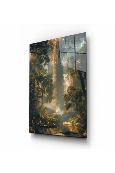 AlpiLeo Ormanın Işıklı Sabahı Alp Özel Cam Tablo Hediyelik Büyük Tablo Ev Ofis Dekoru ürün görseli 1