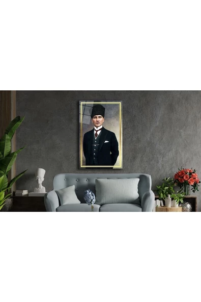 AlpiLeo Atatürk Alp Özel Cam Tablo Ev Ve Ofis Duvar Dekoru Hediyelik Büyük Tablo - Resim 2