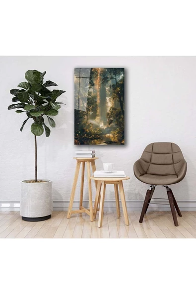 AlpiLeo Ormanın Işıklı Sabahı Alp Özel Cam Tablo Hediyelik Büyük Tablo Ev Ofis Dekoru - Resim 3