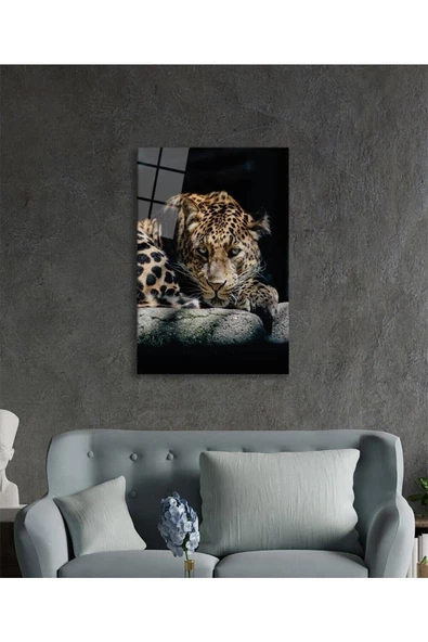 AlpiLeo Kaplan Hayvan Portresi Alp Özel Cam Tablo, Ev Ve Ofis Duvar Dekoru - Resim 3