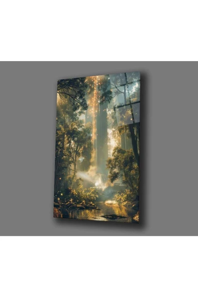AlpiLeo Ormanın Işıklı Sabahı Alp Özel Cam Tablo Hediyelik Büyük Tablo Ev Ofis Dekoru - Resim 4