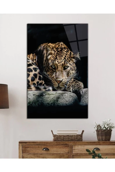 AlpiLeo Kaplan Hayvan Portresi Alp Özel Cam Tablo, Ev Ve Ofis Duvar Dekoru - Resim 2