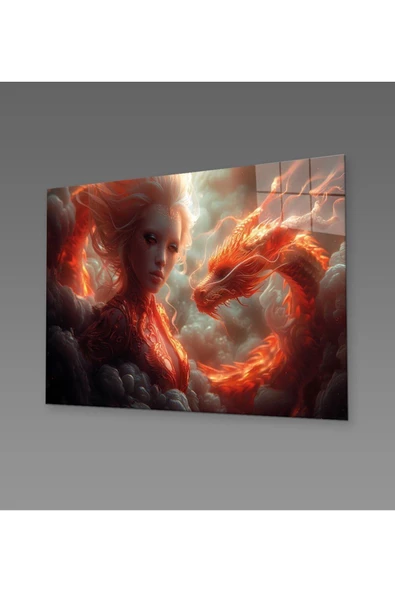 AlpiLeo Ateşin Uyanışı Alp Özel Cam Tablo Hediyelik Büyük Tablo Ev Ofis Dekoru - Resim 2