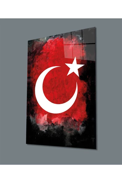 AlpiLeo Siyah Ve Kırmızı Fonlu Ay Yıldız Alp Özel Cam Tablo, Uv Baskılı Ve Temperli ürün görseli 1