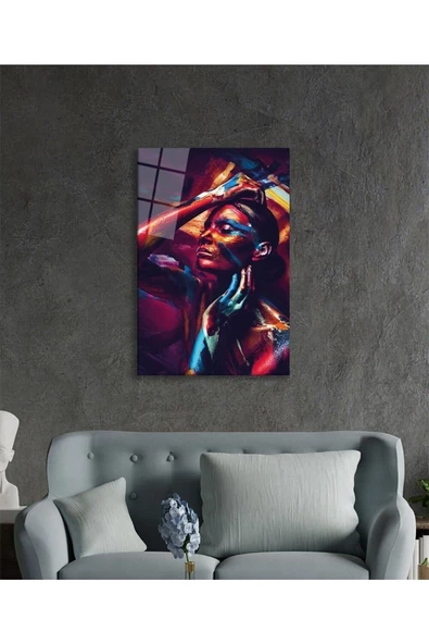 AlpiLeo Rengarenk Parıltılı Kadın Alp Özel Cam Tablo, Ev Ve Ofis Duvar Dekoru - Resim 3