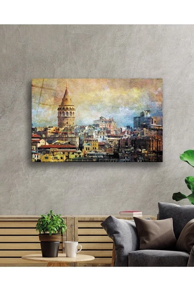 AlpiLeo Sulu Boya Istanbul Galata Kulesi Alp Özel Cam Tablo - Resim 2