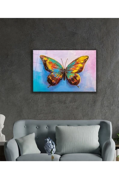 AlpiLeo Renkli Kelebek 4mm Dayanıklı Alp Özel Cam Tablo Temperli Cam - Resim 2