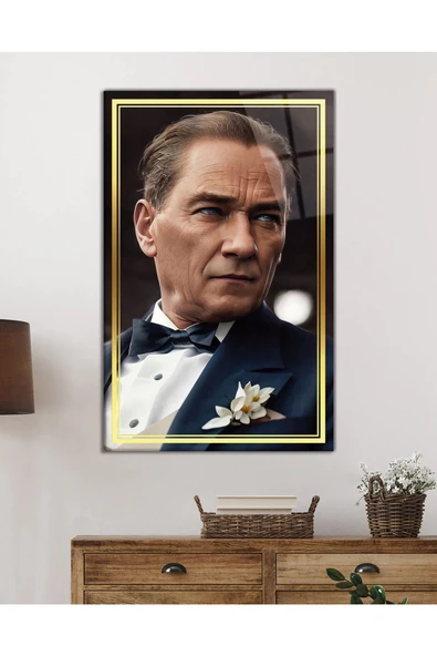 AlpiLeo Gold Şerit Atatürk Yapay Zeka Alp Özel Cam Tablo, Uv Baskılı Ve Temperli, Hediyelik - Resim 2