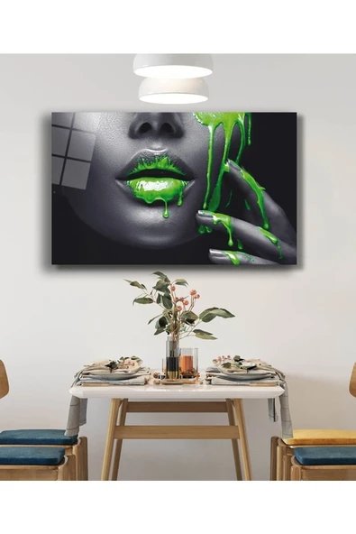 AlpiLeo Yeşil Dudaklı Kadın Alp Özel Cam Tablo - Resim 2