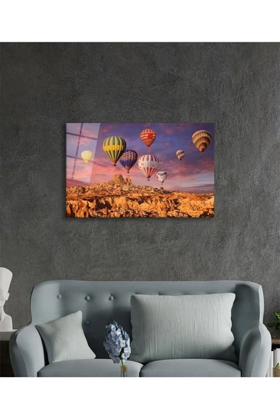 AlpiLeo Uçan Balonlar Kapadokya Alp Özel Cam Tablo, Ev Ve Ofis Duvar Dekoru - Resim 3