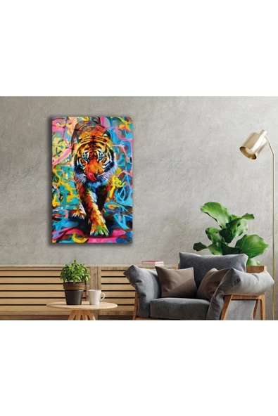 AlpiLeo Renkli Kaplan Alp Özel Cam Tablo - Resim 2