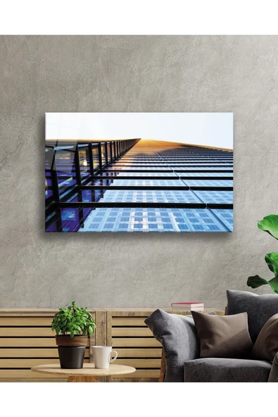 AlpiLeo Cam Kaplı Geometrik Bina Alp Özel Cam Tablo, Ev Ve Ofis Duvar Dekoru - Resim 2