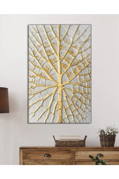 AlpiLeo Soyut Beyaz Altın Ağaç Alp Özel Cam Tablo, Ev Ve Ofis Duvar Dekoru - Resim 2