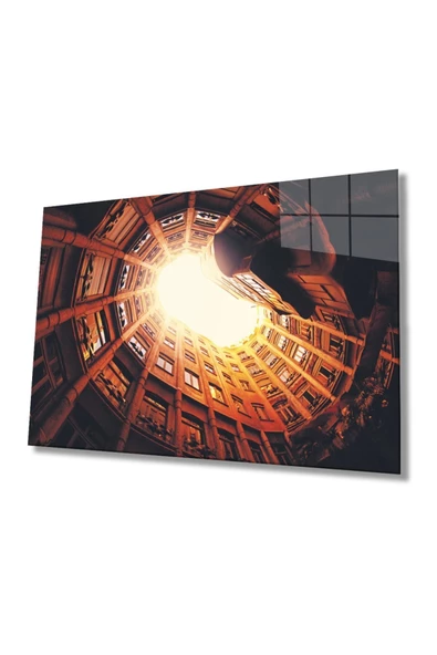 AlpiLeo Geometrik Turuncu Bina Alp Özel Cam Tablo, Ev Ve Ofis Duvar Dekoru ürün görseli 1